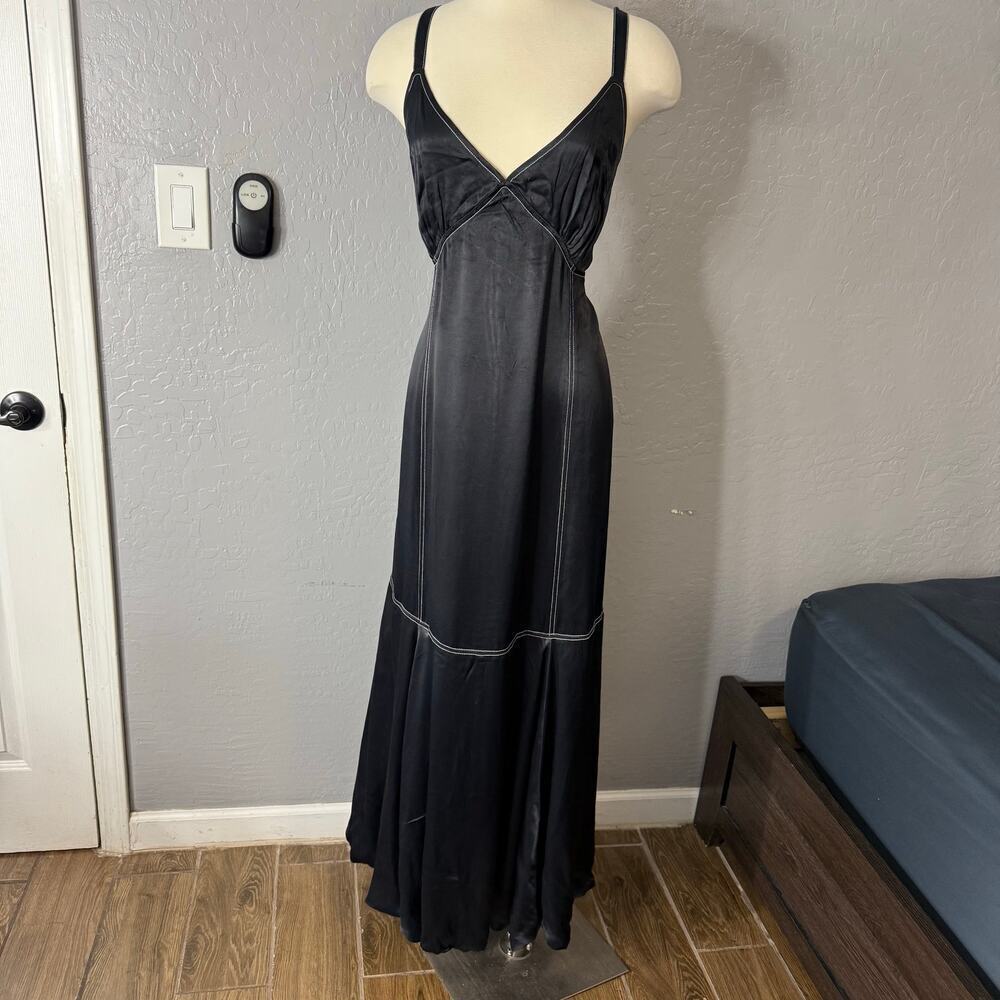 Anthropologie Maeve Sleeveless V-Neck Open-Back Maxi Dress, Black, XL